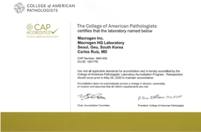 Macrogen Receives CAP Accreditation in Two Clinical Laboratories in Korea